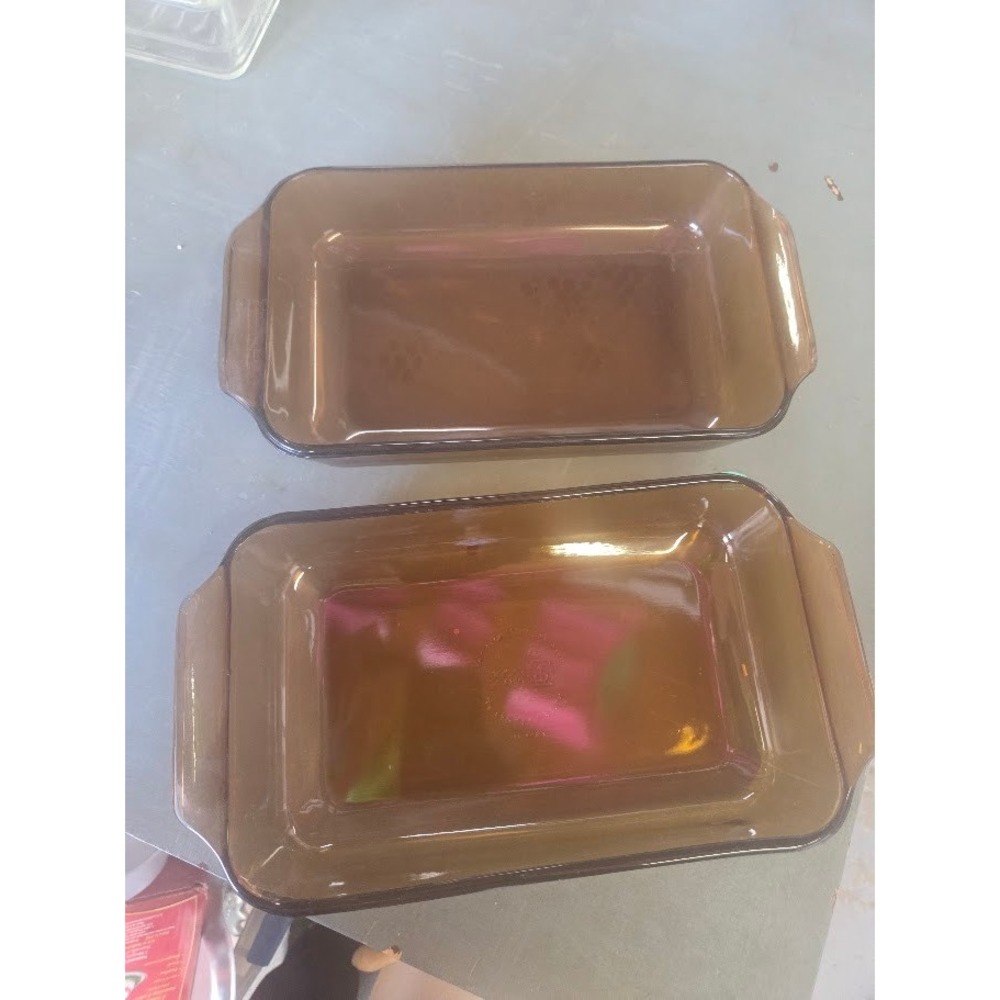 Vintage Anchor Hocking Fire-King Amber Glass Loaf Pan Set of 2 Baking Dishes